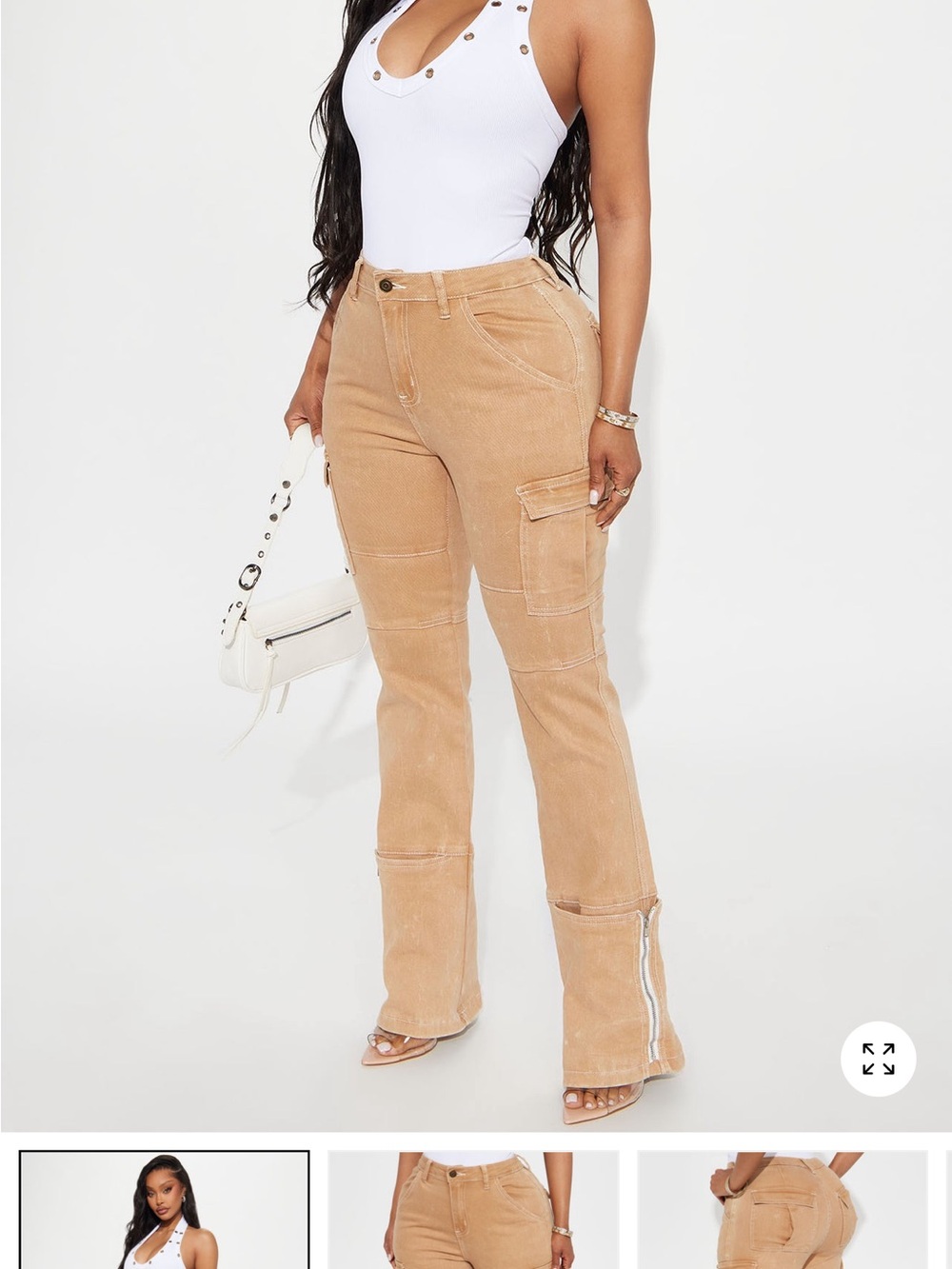 Fashion Nova Tan Corduroy Cargo Flare Pants